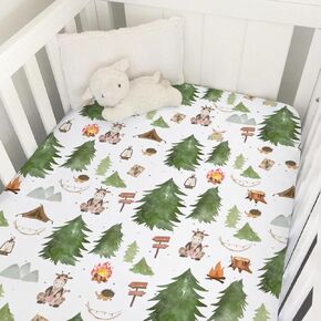 Watercolor Raccoon Green Leaves Baby Crib Sheets 52''x28'' Raccoon Boho Retro Leaf Snug Fitted Crib Mattress Cover for Boy Girl Soft Nursery Baby Bed Sheet for Standard Crib and Toddler Mattresses