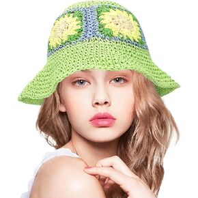 Women Straw Sun Hat Foldable Beach Hat Sunflower Floppy Bucket Hat