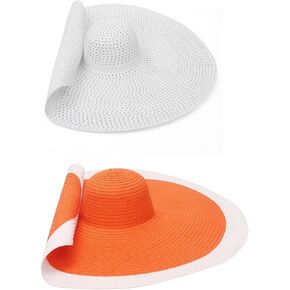 قبعة الشمس النسائية GEMVIE ذات الحافة الكبيرة من القش، قبعة الشمس ذات الحافة المرنة الكبيرة الحجم، قبعة من القش للشاطئ قابلة للتعبئة in Kuwait