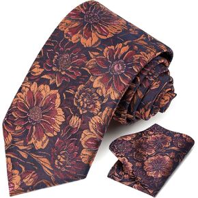 Paisley Floral Ties for Men Handkerchief Woven Classic Silk Flower Mens Ties and Pocket Square Set