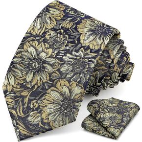 Paisley Floral Ties for Men Handkerchief Woven Classic Silk Flower Mens Ties and Pocket Square Set