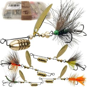 Trout Lures Trout Spinners, Rooster Bait Tail Trout Fishing Lures for Bass Salmon Pike, Fishing Spinner Kit Smallmouth Bass Lures with Brass Spinner for Lake River Fishing