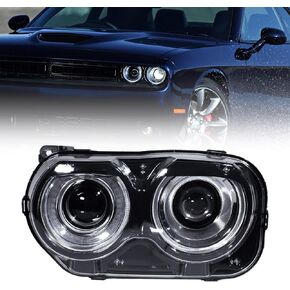 FIONE Xenon Headlight Compatible with Dodge Challenger Headlights Assembly W/AIR Catcher 2015 2016 2017 2018 2019 2020 2021 Black Housing HID Headlamps Replaceable Left Driver LH Side
