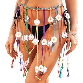 Zoestar Rainbow Sunflower Skirt Boho Tassel Summer Beach Skirts Colorful Flower Braid Wrap Skirt for Women