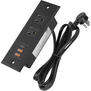 Recessed Power Strip with PD 20W USB C, Desk Outlet with 2 USB-A and 1 USB-C Ports, Recessed Power Socket Charging Station, Furniture Outlet for Drawer, Side Table, Sofa Table, 6.56FT Cord Flat Plug