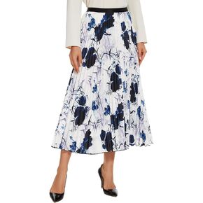 Women's Elastic High Waist Pleated Shirring Skirt Draping A-line Skirt