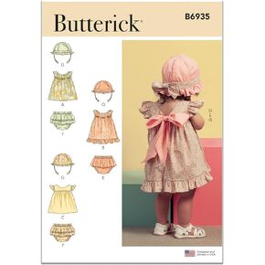 Butterick B6935A Babies' Top, Underwear, and Hat Sewing Pattern Kit, Design Code B6935, Sizes XS-S-M-L