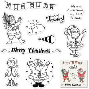 Merry Christmas Words Clear Stamps for Card Making and Photo Album Decorations, Christmas Winter Greeting Words Silicone Rubber Stamps Seal for Christmas DIY Scrapbooking
