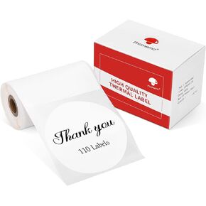 Phomemo M200 White Round/Circle Thermal Label Paper,2 3/4"2 3/4"(70x70mm), for Phomemo M200/M220 Label Maker,110 Labels/Roll,Black on White