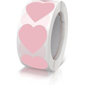 Heart Stickers Pink 1 Inch Valentine's Day Love Shape Labels Roll Waterproof Removable for Craft Envelopes Boxes Gift Tags Bags Wedding 500 PCS
