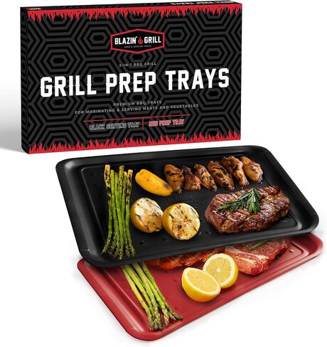BLAZIN' GRILL Prep and Serve Trays | Set of 2 Stackable, Melamine Trays | Serving Tray & Marinating Tray | Serving Platter for Plating Food & BBQ Prep Tub for Marinating Meats | Grill Accessories | in Saudi Arabia