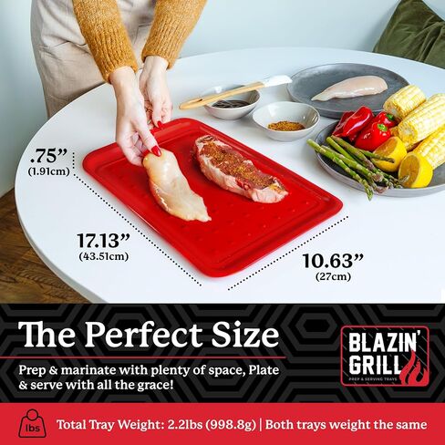 BLAZIN' GRILL Prep and Serve Trays | Set of 2 Stackable, Melamine Trays | Serving Tray & Marinating Tray | Serving Platter for Plating Food & BBQ Prep Tub for Marinating Meats | Grill Accessories | in Saudi Arabia