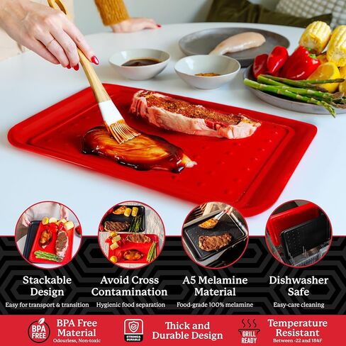 BLAZIN' GRILL Prep and Serve Trays | Set of 2 Stackable, Melamine Trays | Serving Tray & Marinating Tray | Serving Platter for Plating Food & BBQ Prep Tub for Marinating Meats | Grill Accessories | in Saudi Arabia