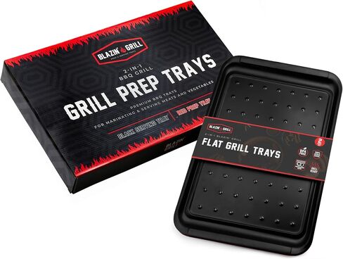 BLAZIN' GRILL Prep and Serve Trays | Set of 2 Stackable, Melamine Trays | Serving Tray & Marinating Tray | Serving Platter for Plating Food & BBQ Prep Tub for Marinating Meats | Grill Accessories | in Saudi Arabia