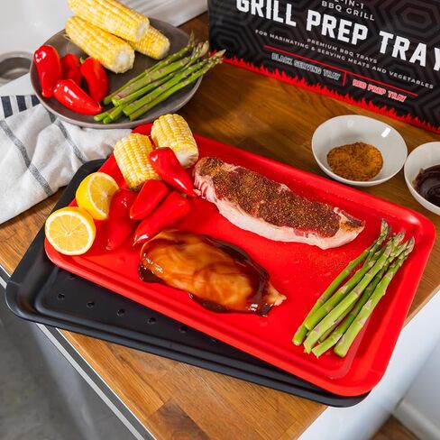BLAZIN' GRILL Prep and Serve Trays | Set of 2 Stackable, Melamine Trays | Serving Tray & Marinating Tray | Serving Platter for Plating Food & BBQ Prep Tub for Marinating Meats | Grill Accessories | in Saudi Arabia