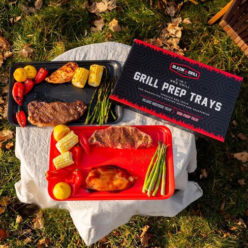 BLAZIN' GRILL Prep and Serve Trays | Set of 2 Stackable, Melamine Trays | Serving Tray & Marinating Tray | Serving Platter for Plating Food & BBQ Prep Tub for Marinating Meats | Grill Accessories | in Saudi Arabia