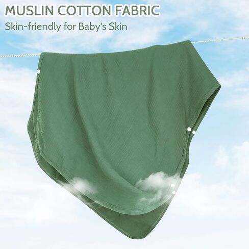 مناشف أطفال بغطاء للرأس من Hooyax Muslin لحديثي الولادة، مناشف حمام أطفال فائقة النعومة ماصة، مناشف كبيرة بسمك 60.96 × 60.96 سم للأطفال الصغار مع غطاء للرأس للأطفال الرضع والأطفال، أساسية لحديثي الولادة (أخضر) in Kuwait