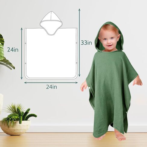 مناشف أطفال بغطاء للرأس من Hooyax Muslin لحديثي الولادة، مناشف حمام أطفال فائقة النعومة ماصة، مناشف كبيرة بسمك 60.96 × 60.96 سم للأطفال الصغار مع غطاء للرأس للأطفال الرضع والأطفال، أساسية لحديثي الولادة (أخضر) in Kuwait