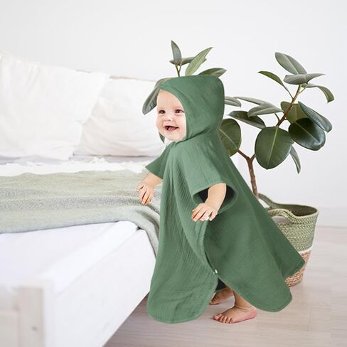 مناشف أطفال بغطاء للرأس من Hooyax Muslin لحديثي الولادة، مناشف حمام أطفال فائقة النعومة ماصة، مناشف كبيرة بسمك 60.96 × 60.96 سم للأطفال الصغار مع غطاء للرأس للأطفال الرضع والأطفال، أساسية لحديثي الولادة (أخضر) in Kuwait