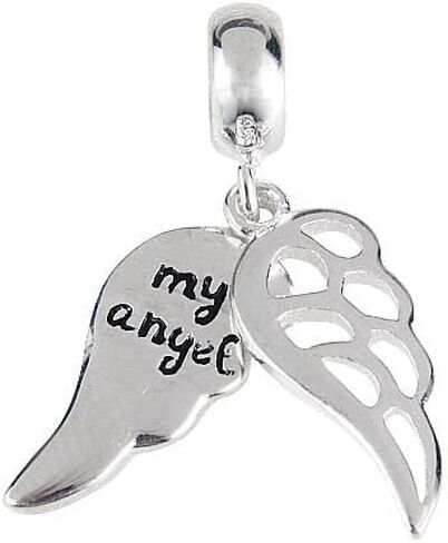 Angel Charm Wing Charm 925 Sterling Silver Feather Charm Love Charm fit Pandora Bracelet (B) in Saudi Arabia