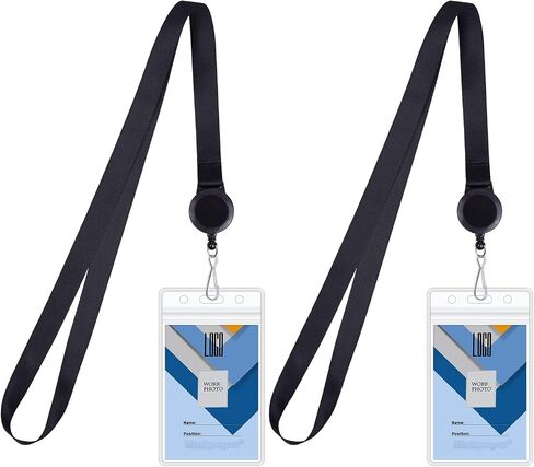 Wisdompro Cruise Lanyard with ID Holder, 2 Pack Neck Lanyard with Retractable Badge Reel & Vertical Double Sided Clear ID Badge Card Holder - Black, Blue in Saudi Arabia