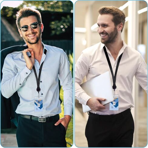 Wisdompro Cruise Lanyard with ID Holder, 2 Pack Neck Lanyard with Retractable Badge Reel & Vertical Double Sided Clear ID Badge Card Holder - Black, Blue in Saudi Arabia