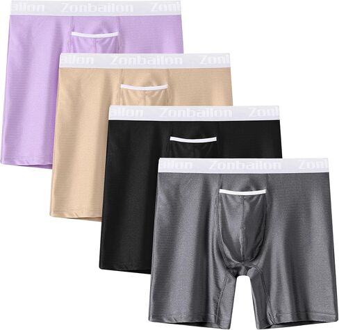 ZONBAILON Mens Underwear Ice Silk Anti Chafing Boxer Briefs Multipack with Fly in Saudi Arabia