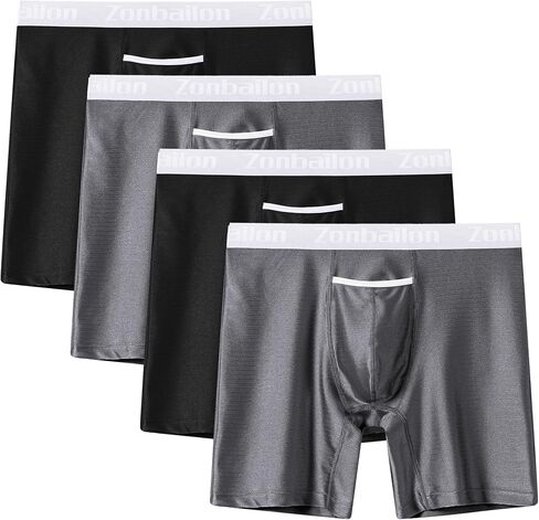 ZONBAILON Mens Underwear Ice Silk Anti Chafing Boxer Briefs Multipack with Fly in Saudi Arabia