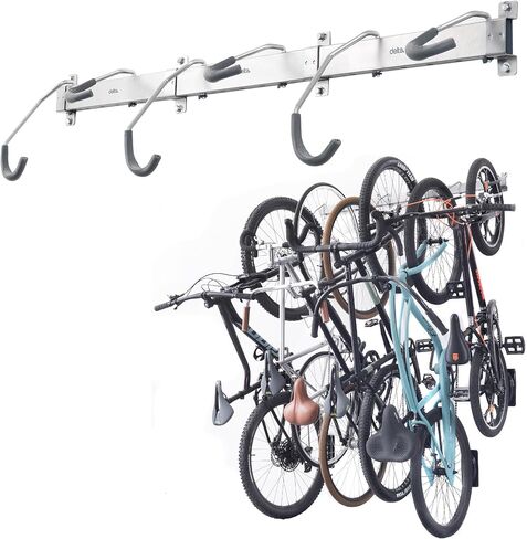 Garage Bike Rack Wall Mount Rail Rack by Delta Cycle - Bike Hangers for Garage - Bike Storage Rack for MTB, Road & Ebike - Holds up to 300 lbs - Fully Adjustable Staggered Hook Design in Saudi Arabia