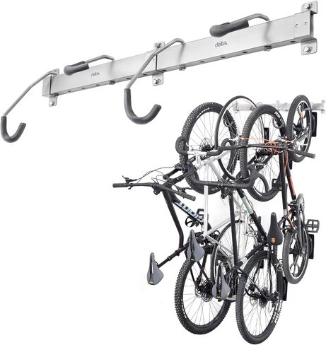 Garage Bike Rack Wall Mount Rail Rack by Delta Cycle - Bike Hangers for Garage - Bike Storage Rack for MTB, Road & Ebike - Holds up to 300 lbs - Fully Adjustable Staggered Hook Design in Saudi Arabia