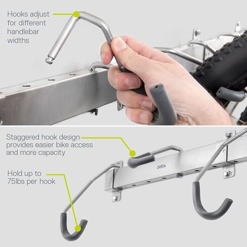 Garage Bike Rack Wall Mount Rail Rack by Delta Cycle - Bike Hangers for Garage - Bike Storage Rack for MTB, Road & Ebike - Holds up to 300 lbs - Fully Adjustable Staggered Hook Design in Saudi Arabia