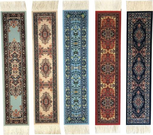 Set of 5 Rug Bookmarks, Colorful Carpet Book Marks for Reading, Miniature Oriental Style Design, Novelty Office Accessories in Kuwait