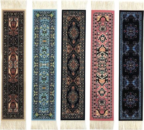 Set of 5 Rug Bookmarks, Colorful Carpet Book Marks for Reading, Miniature Oriental Style Design, Novelty Office Accessories in Kuwait