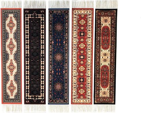 Set of 5 Rug Bookmarks, Colorful Carpet Book Marks for Reading, Miniature Oriental Style Design, Novelty Office Accessories in Kuwait