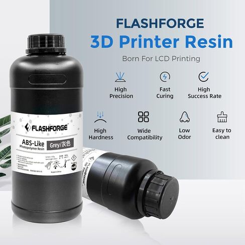 FLASHFORGE 3D Printer Resin, LCD UV-Fast-Curing Resin 405nm Standard Photopolymer Resin for LCD 3D Printing with High Precision Printing, Low Odor (ABS-Like-Grey, 2000G) in Saudi Arabia