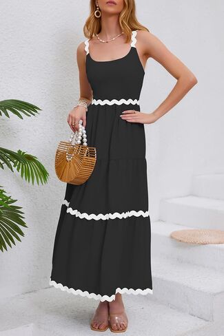 Women Summer Dresses Spaghetti Straps Sleeveless Backless Flowy A Line Maxi Sundress Smocked Beach Tank Midi Dress in Saudi Arabia