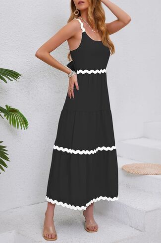 Women Summer Dresses Spaghetti Straps Sleeveless Backless Flowy A Line Maxi Sundress Smocked Beach Tank Midi Dress in Saudi Arabia