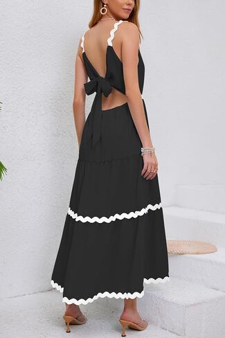 Women Summer Dresses Spaghetti Straps Sleeveless Backless Flowy A Line Maxi Sundress Smocked Beach Tank Midi Dress in Saudi Arabia
