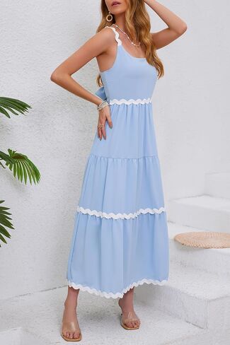 Women Summer Dresses Spaghetti Straps Sleeveless Backless Flowy A Line Maxi Sundress Smocked Beach Tank Midi Dress in Saudi Arabia