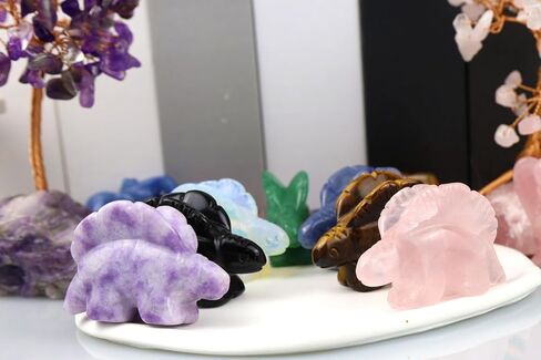 QINJIEJIE 2" Lepidolite Stegosaurus Crystal Decor Stone Figurines Cretaceous Dinosaur Gemstones Statue Hand Carved Reiki Gem Healing Pocket Sculpture Office Home Purple Decoration Gifts in Saudi Arabia