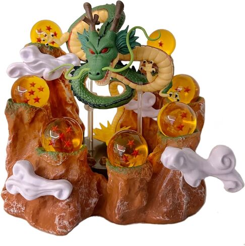 تمثال Shenlong تمثال تنين من الراتنج + مجموعة كرات كريستالية 3.5 سم مكونة من 7 + حامل جبلي 0.66 كجم مناسب لمجموعات محبي الرسوم المتحركة وتزيين الحفلات ومجموعات هدايا عيد الميلاد in Kuwait