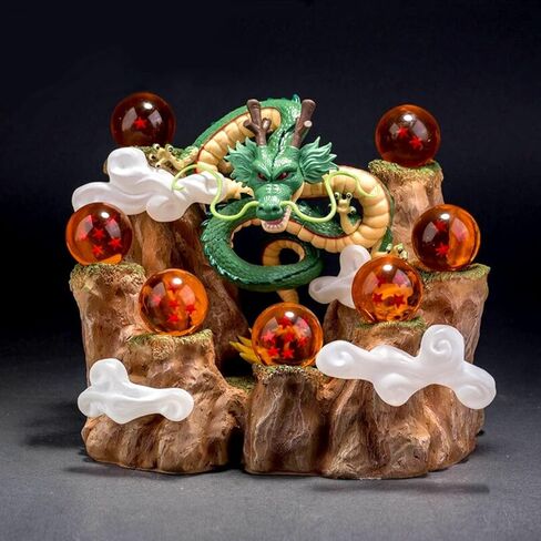 تمثال Shenlong تمثال تنين من الراتنج + مجموعة كرات كريستالية 3.5 سم مكونة من 7 + حامل جبلي 0.66 كجم مناسب لمجموعات محبي الرسوم المتحركة وتزيين الحفلات ومجموعات هدايا عيد الميلاد in Kuwait