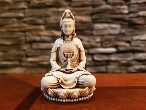 3" Guan Yin Statue Small. Poly Marble with White Marble Finish. Premium Quality Quan Yin Statue. Buddhist Avalokiteshvara Kuan Yin Buddhism Statue on Lotus (Antique Ivory Finish) in Saudi Arabia