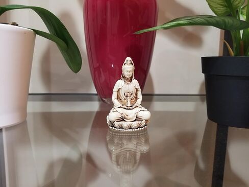 3" Guan Yin Statue Small. Poly Marble with White Marble Finish. Premium Quality Quan Yin Statue. Buddhist Avalokiteshvara Kuan Yin Buddhism Statue on Lotus (Antique Ivory Finish) in Saudi Arabia
