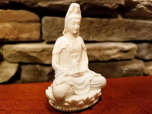 3" Guan Yin Statue Small. Poly Marble with White Marble Finish. Premium Quality Quan Yin Statue. Buddhist Avalokiteshvara Kuan Yin Buddhism Statue on Lotus (Antique Ivory Finish) in Saudi Arabia