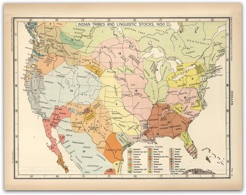 Indian Tribes and Linguistic Stocks 1650 - Native American Map, Us History Timeline for Classroom Wall Tribes Poster - 11x14 Unframed Art Print - Vintage Decor for Historical Map Enthusiasts in Saudi Arabia