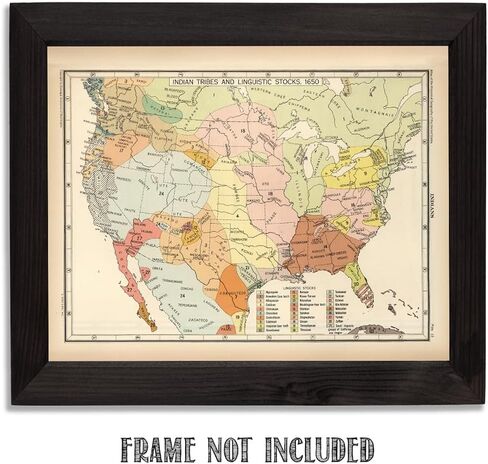 Indian Tribes and Linguistic Stocks 1650 - Native American Map, Us History Timeline for Classroom Wall Tribes Poster - 11x14 Unframed Art Print - Vintage Decor for Historical Map Enthusiasts in Saudi Arabia