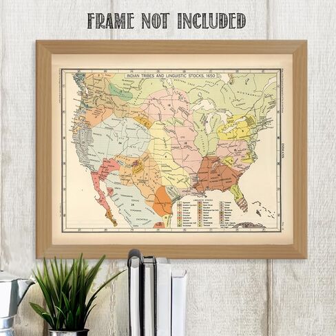 Indian Tribes and Linguistic Stocks 1650 - Native American Map, Us History Timeline for Classroom Wall Tribes Poster - 11x14 Unframed Art Print - Vintage Decor for Historical Map Enthusiasts in Saudi Arabia