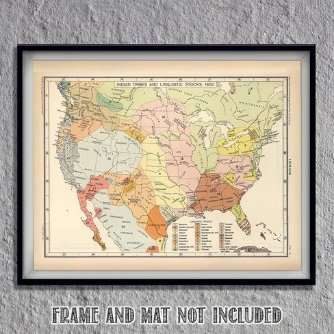 Indian Tribes and Linguistic Stocks 1650 - Native American Map, Us History Timeline for Classroom Wall Tribes Poster - 11x14 Unframed Art Print - Vintage Decor for Historical Map Enthusiasts in Saudi Arabia