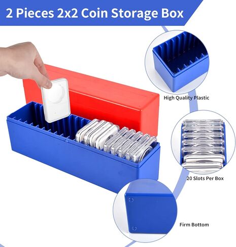 4 قطع 2 × 2 صندوق تخزين العملات المعدنية، صندوق تخزين العملات المعدنية، صناديق تخزين العملات المعدنية لهواة جمع العملات المعدنية، صندوق تخزين العملات المعدنية البلاستيكي ذو صف واحد لجمع العملات المعدنية المكتبية والمنزلية ومستلزمات البنك in Kuwait